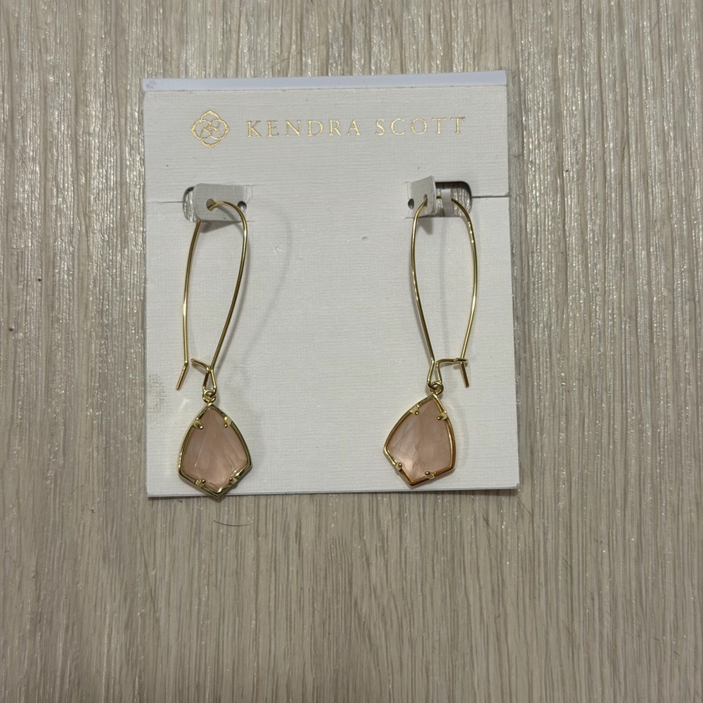 Kendra Scott Gold & Rose Quartz Stone Drop Carrine Earrings - Picture 2 of 7